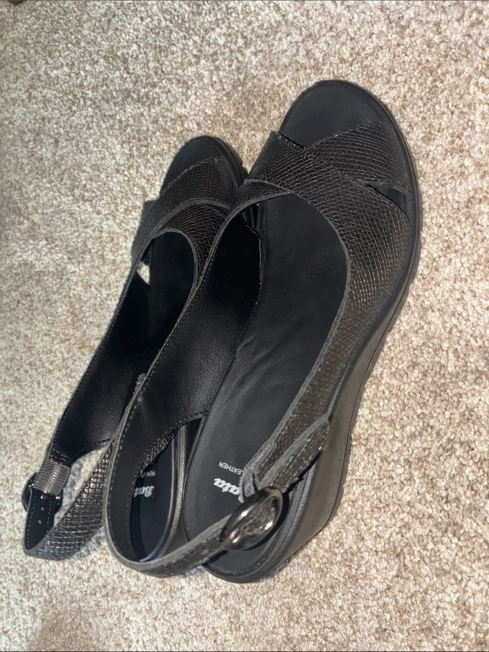 Women's Black Metallic Slingback Wedge Sandals